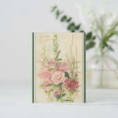 Carte Postale Fleurs de Jardin rose vintage Noël (Debout devant)