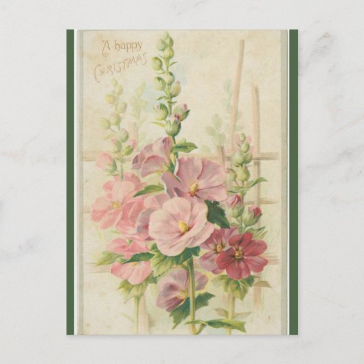 Carte Postale Fleurs de Jardin rose vintage Noël (Devant)