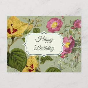 Carte Postale Fleurs de jardin vintage colorées Joyeux Anniversa