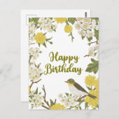 Carte Postale Fleurs de joyeux anniversaire et oiseau Nature bot (Devant / Derrière)