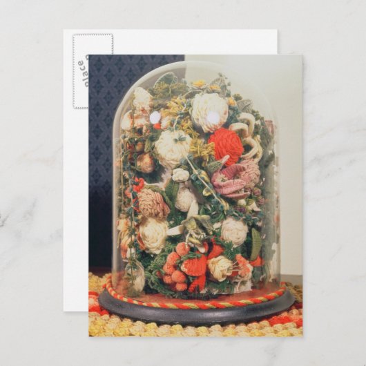 Carte Postale Fleurs de laine victorienne dans un coque en verre (Devant / Derrière)
