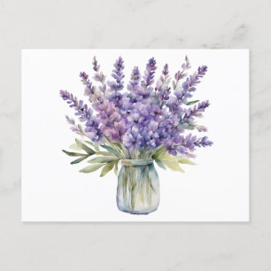 Carte Postale Fleurs de lavande dans un pot à aquarelle