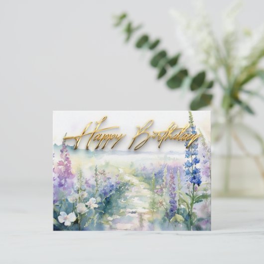 Carte Postale Fleurs de Lavande sauvage Joyeux anniversaire (Debout devant)