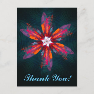 Carte Postale Fleurs de mandala floral Orange Rouge Bleu Abstrai