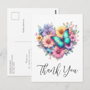 Carte Postale Fleurs de marguerite avec un beau papillon Merci