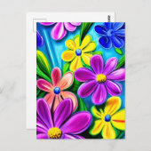 Carte Postale Fleurs de marguerite colorées (Devant / Derrière)