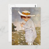 Carte Postale Fleurs de marguerites de cueillette d'enfants anti (Devant / Derrière)