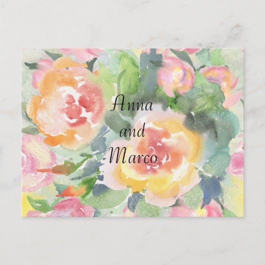 Carte Postale Fleurs de mariage à l'aquarelle, modèle (Devant)