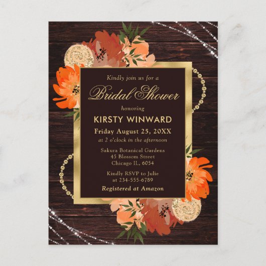 Carte Postale Fleurs de mariage champêtre orange brûlé automne (Devant)