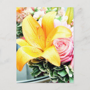 Carte Postale fleurs de mariage rose orange étoile lis rose