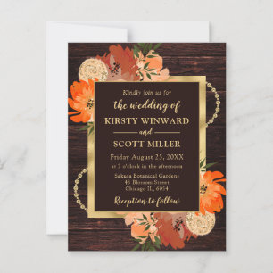 Carte Postale Fleurs de mariage rustiques orange brûlé d'automne