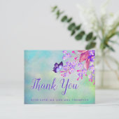 Carte Postale Fleurs de Myosotis de couleur lilas Merci (Debout devant)