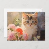 Carte Postale Fleurs de oeillet de naissance de janvier et chato (Devant / Derrière)