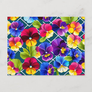 Carte Postale Fleurs de Pansy Géométriques Vibrantes