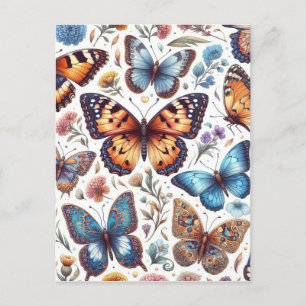Carte Postale fleurs de papillon motif nature art