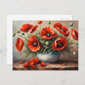 Carte Postale Fleurs de pavot rouge dans le Vase bleu (Devant / Derrière)