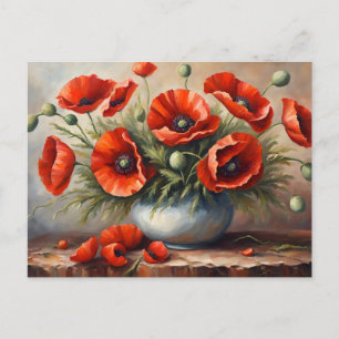 Carte Postale Fleurs de pavot rouges dans un vase bleu