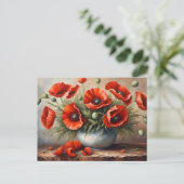 Carte Postale Fleurs de pavot rouges dans un vase bleu (Debout devant)