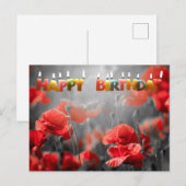Carte Postale Fleurs de pavot rouges et bougies joyeux anniversa (Devant / Derrière)