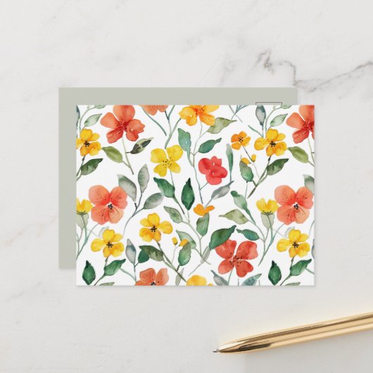 Carte Postale Fleurs de pêcher jaune rouge (Devant/Arrière en situation)