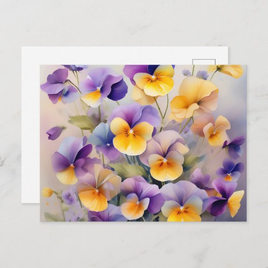 Carte Postale Fleurs de Pensée Délicates à l'Aquarelle Douce (Devant / Derrière)