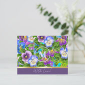 Carte Postale Fleurs de Pensée Violette de Naissance en Monogram (Debout devant)