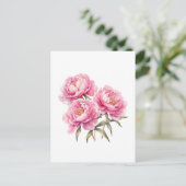 Carte Postale Fleurs de pivoine rose à l'aquarelle (Debout devant)
