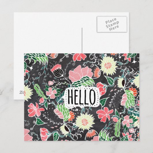 Carte Postale Fleurs de preppy pastel Hello typographie tableau (Devant / Derrière)