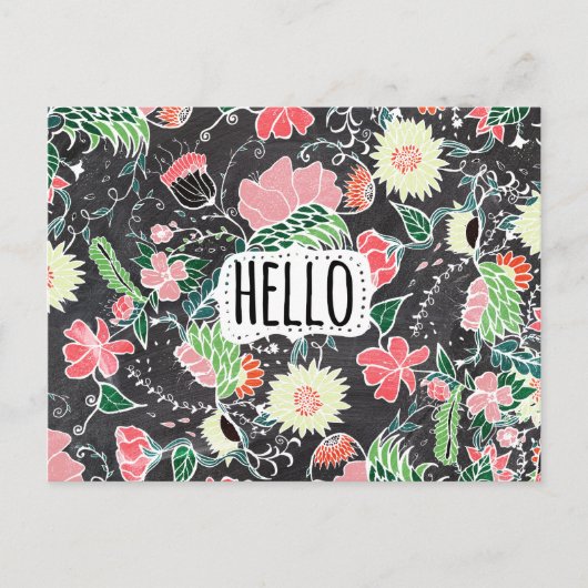 Carte Postale Fleurs de preppy pastel Hello typographie tableau (Devant)