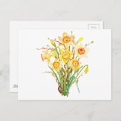 Carte Postale Fleurs de printemps à l'aquarelle jonquilles (Devant / Derrière)