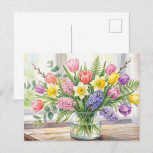 Carte Postale Fleurs de printemps boho à l'aquarelle