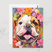 Carte Postale Fleurs de printemps Bulldog (Devant / Derrière)