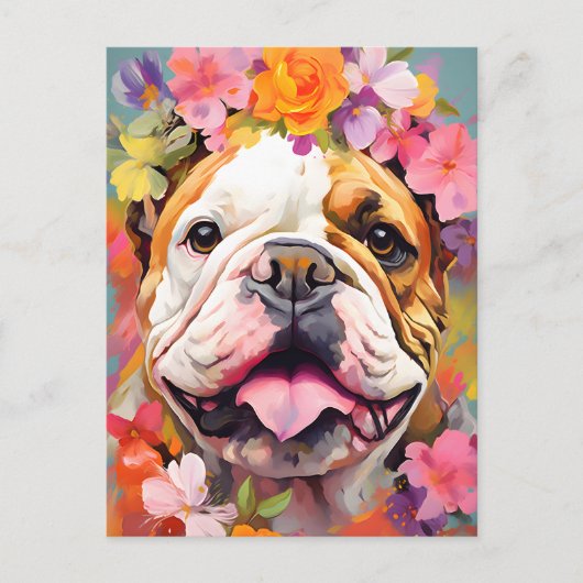 Carte Postale Fleurs de printemps Bulldog (Devant)