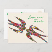 Carte Postale Fleurs de printemps Mariage en hirondelles baisant (Devant / Derrière)