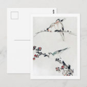 Carte Postale Fleurs de prunes et oiseaux, Hokusai, Ukiyo-e (Devant / Derrière)