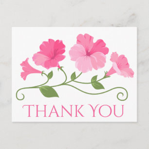 Carte Postale Fleurs de remerciement florales rose fuchsia et bl