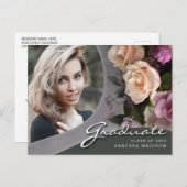 Carte Postale Fleurs de rose d'écriture élégante | Diplômé de ph (Devant / Derrière)