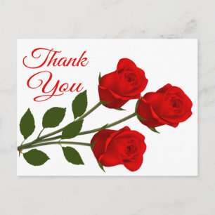 Carte Postale Fleurs de rose rouge Merci Floral