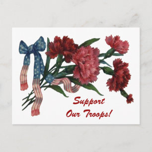 Carte Postale Fleurs de ruban patriotique vintage Soutien aux tr