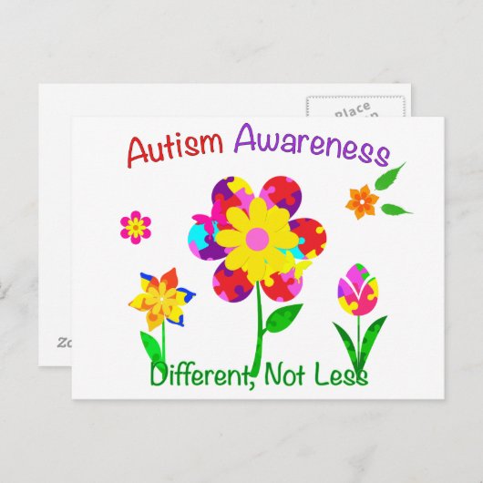 Carte Postale Fleurs de sensibilisation à l'autisme (Devant / Derrière)