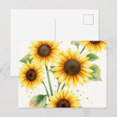 Carte Postale Fleurs de soleil aquarelle avec arêtes de crème (Devant / Derrière)