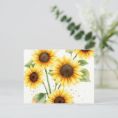 Carte Postale Fleurs de soleil aquarelle avec arêtes de crème (Debout devant)