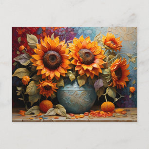 Carte Postale Fleurs de soleil botaniques sur Vase
