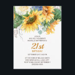 Carte Postale Fleurs de soleil customisées Eucalyptus 21e annive<br><div class="desc">De beaux tournesols jaunes et des feuilles verts customisent l'invitation de la fête du 21ème anniversaire pour les femmes. Vous pouvez modifier le texte de cette carte pour une fête d'anniversaire quel que soit l'âge que vous fêtez.</div>