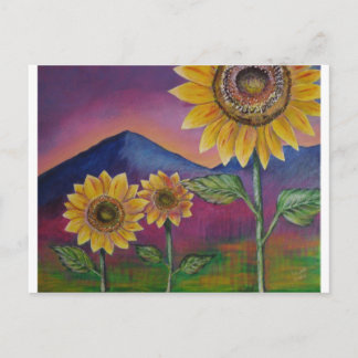 Carte Postale Fleurs de soleil devant les montagnes