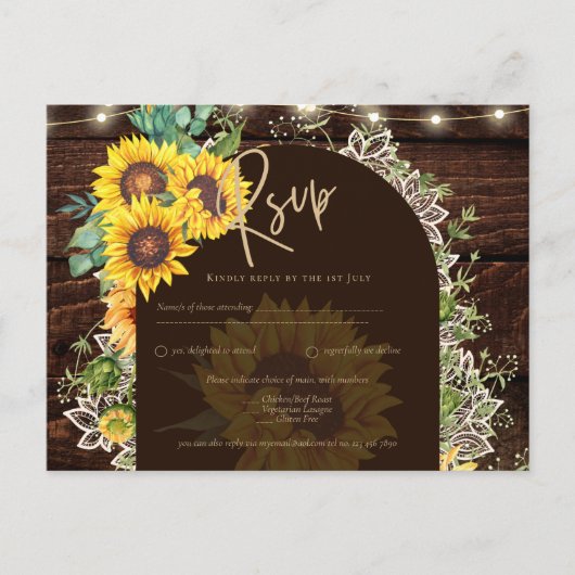 Carte Postale Fleurs de soleil rustiques Luminaires Arc Mariage (Devant)