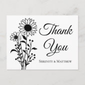 Carte Postale Fleurs de soleil rustiques Mariage Merci (Devant)