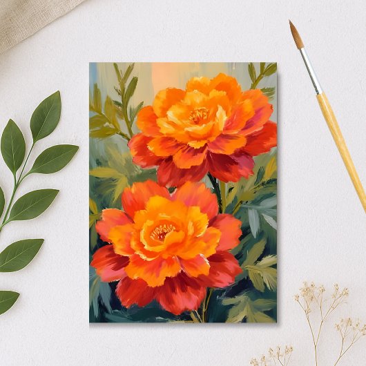 Carte Postale Fleurs de Souci Orange Botanique Aquarelle
