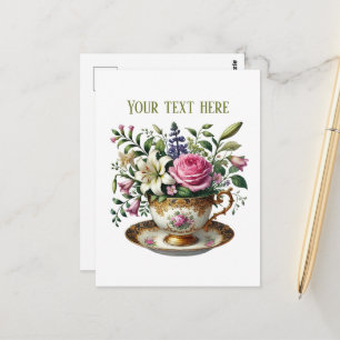Carte Postale Fleurs de tasse à thé mignonnes personnalisables