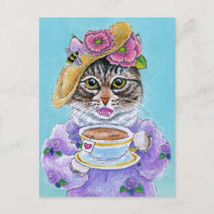 Carte Postale Fleurs de thé de chat mignonne Bee Valentine's Day